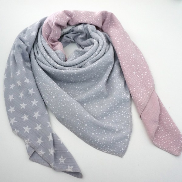 Halstuch Musselin XXL 4 Designs, Rosa, Hellgrau, Weiß