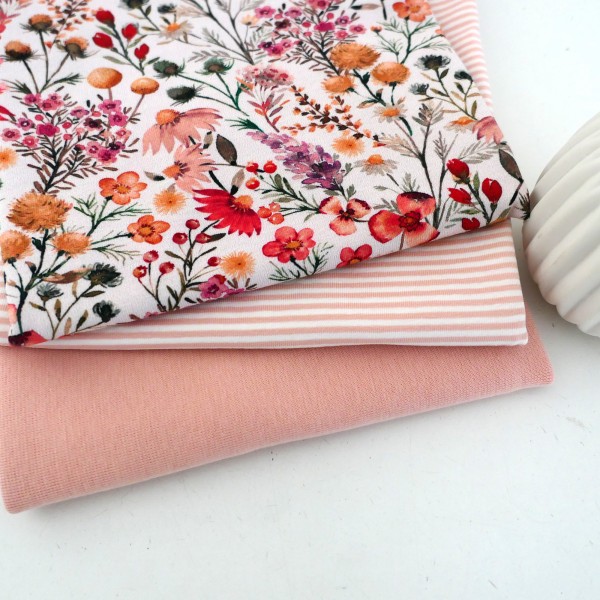 Stoffpaket Jersey, Flowers, Wildblumen, Ringel u. Bündchen Mint