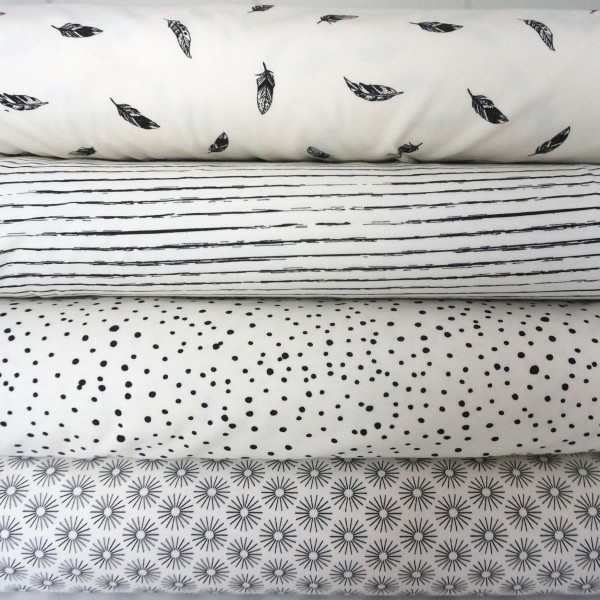 Jersey, Federn, Off-White, Meterware