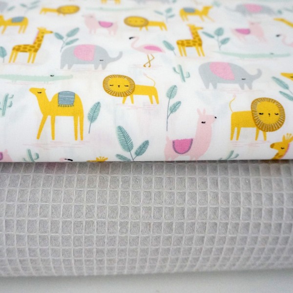 Stoffpaket, Baumwolle, Waffelpiqué Hellgrau, Desert Animals, Pastell