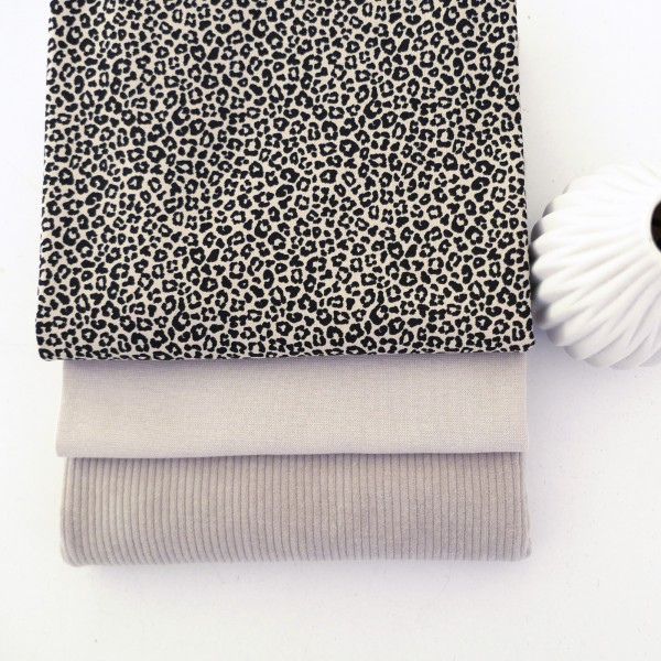 Stoffpaket Jersey Leo Creme Cordjersey Uni Creme, Bündchen