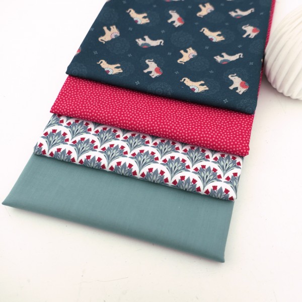 4 x 50 x 140 cm, Stoffpaket, Elefanten, Punkte, Tulpen, Uni, Baumwolle