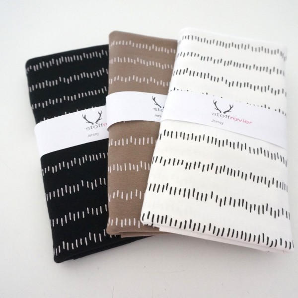 Stoffpaket Jersey, irregular Stripes, Schwarz, Taupe, Ecru
