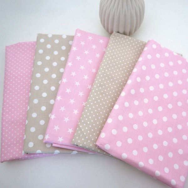 Stoffpaket Baumwolle, 5 x 50 x 144 cm, Hellrosé, Creme, Patchwork