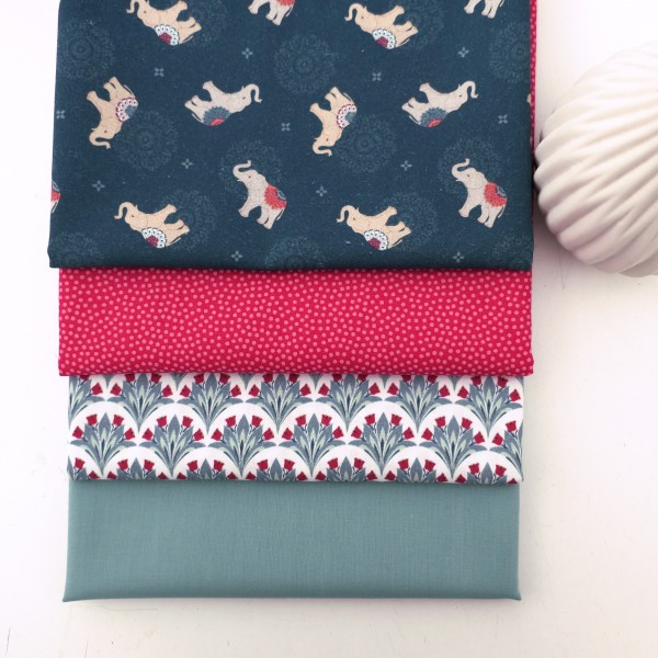 4 x 50 x 140 cm, Stoffpaket, Elefanten, Punkte, Tulpen, Uni, Baumwolle