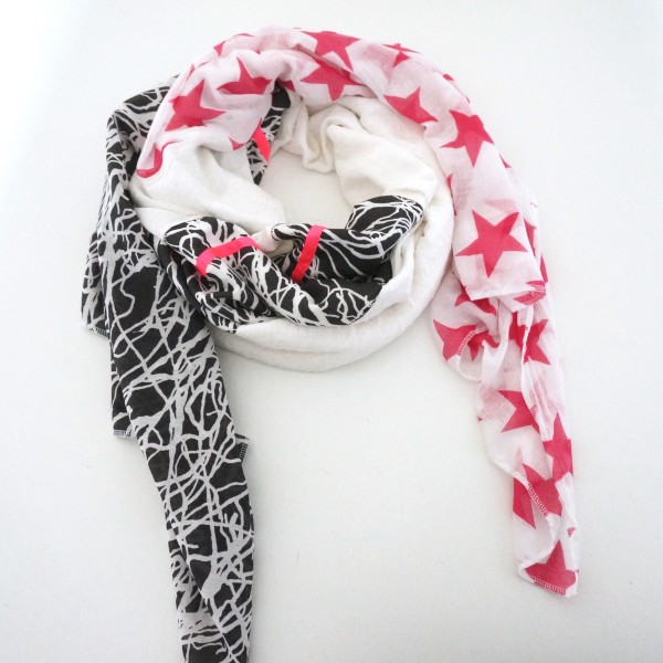 Halstuch Unikat "Pimp my Pali" Weiß/Schwarz, Neonpink