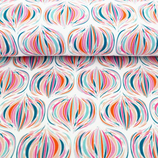 French Terry, Meluma, Ornamente, Weiß, Bunt, Meterware