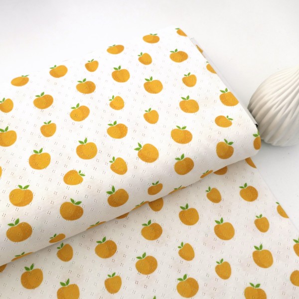 Jersey, Ajourjersey, Äpfel, Gelb, swafing Alva, Meterware