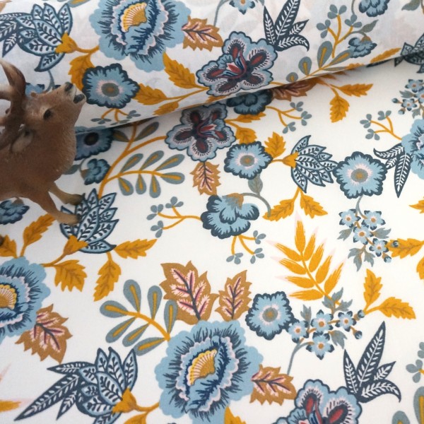 beschichtete Baumwolle, Paisley Blumen, Weiß, Meterware