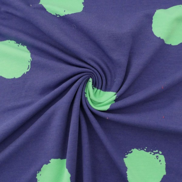 Jersey, Maxi Kleckse, große Punkte, Blau, Mint, Meterware