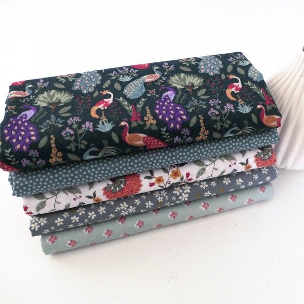 5 x 50 x 140 cm, Stoffpaket, Pfauen, Punkte, Blumen, Baumwolle