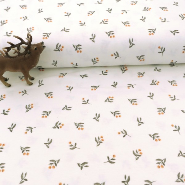 Jersey, Zweige, Off-White, Grün, Senf, Meterware