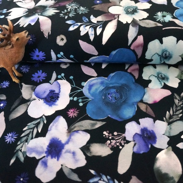 Jersey, Winter Flower, Blau, Digitaldruck, Meterware