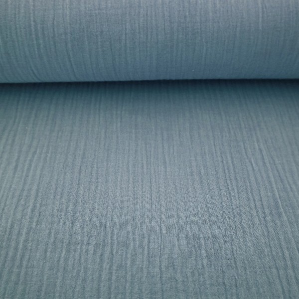 Musselin, Double Gauze, Uni, Rauchblau, Meterware