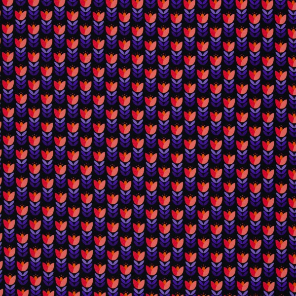 Jersey, Retro Tulpe, Schwarz, swafing, Meterware