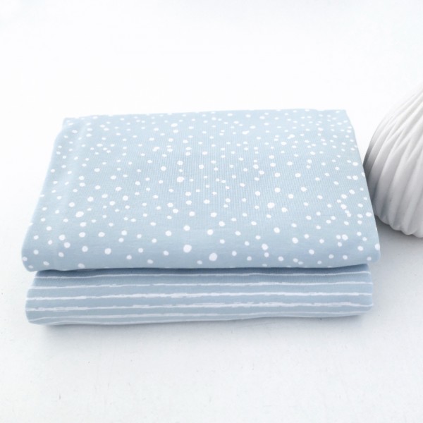 Stoffpaket Jersey, Kleckse und Linien zart Hellblau, Babyblau