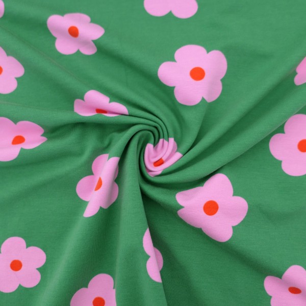 Jersey Prilblumen, Rosa, Grün, Meterware