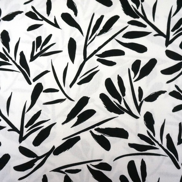 Halbleinen, Viskose, große Äste, Zweige Weiß, Meterware