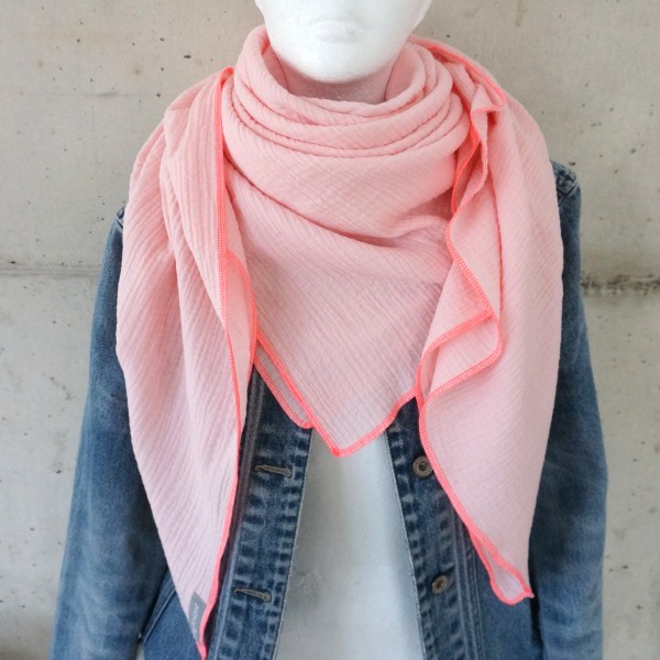 Halstuch Musselin XXL Softrosé mit Kontrastnaht