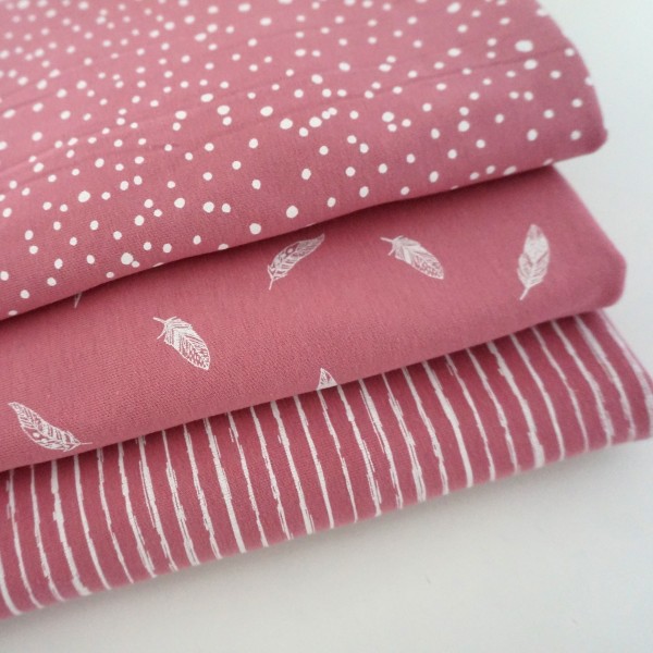 Jersey Stoffpaket Federn, Kleckse, Linien, Altrosa