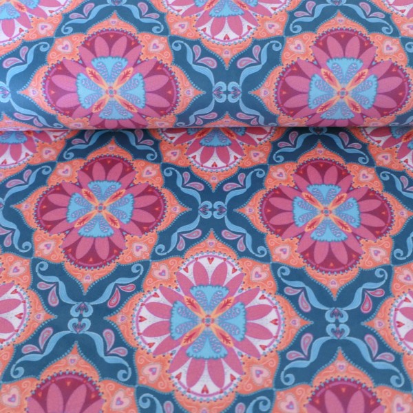 Samt, Boho Velvet, Ornamente, Petrol, Rot, Orange, swafing, Meterware