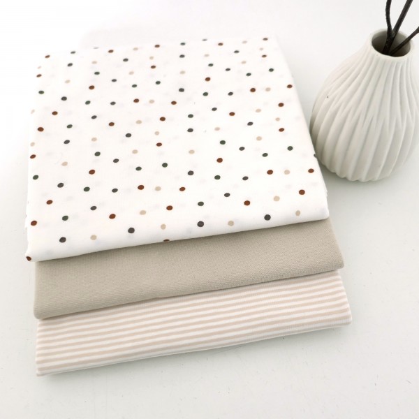 Stoffpaket Jersey Punkte, Neutral, Beige, Ringel, Bündchen Beige