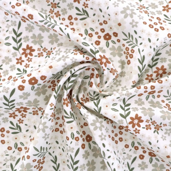 Baumwollstoff, Popeline, Streublumen, Naturfarben, Meterware