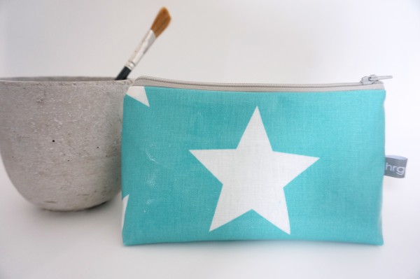 Kosmetiktasche, Schminktasche, Wachstuch, Stern, Azur