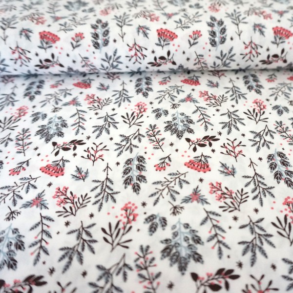 Baumwollstoff, Zweige, Off-White, Meterware