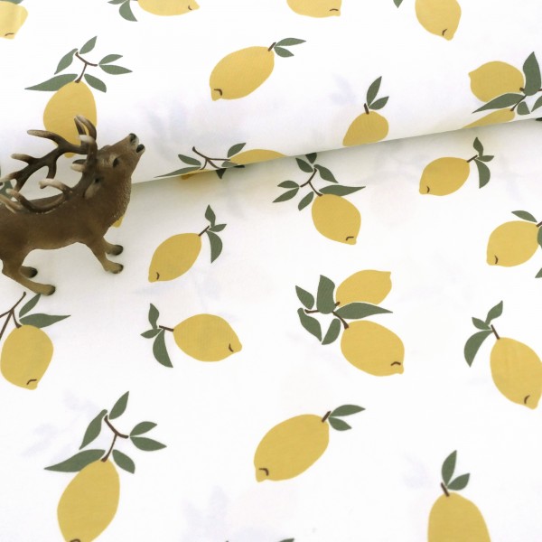 Jersey große Zitronen, Off-White, Gelb, Meterware