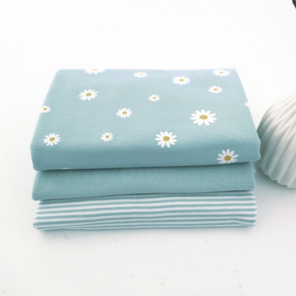 Stoffpaket Jersey, Margheriten, Mintblau, Ringel, Bündchen