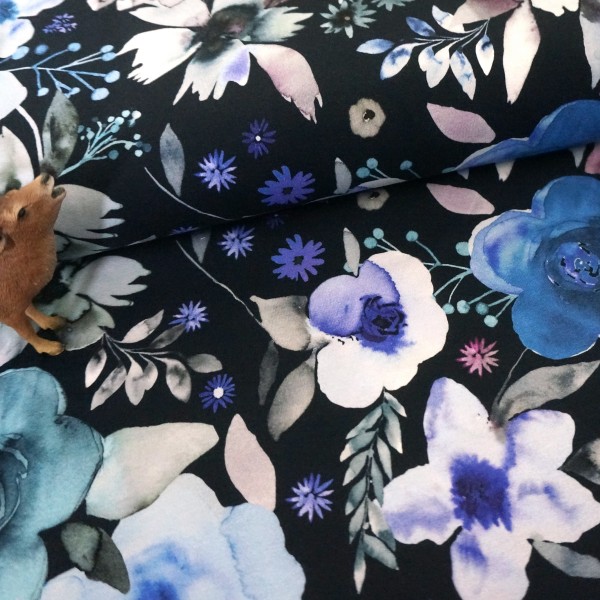 Jersey, Winter Flower, Blau, Digitaldruck, Meterware
