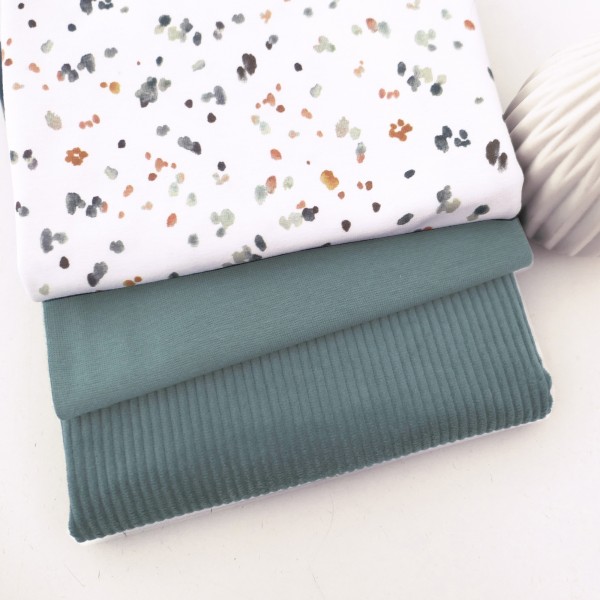 Stoffpaket Jersey Kleckse Water Colour, Cordjersey Uni Smaragd, Bündchen