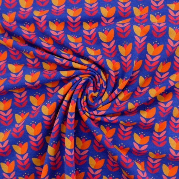 Jersey, Retro Tulpe, Königsblau, swafing, Meterware