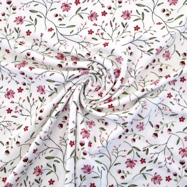 Jersey Ranken, Blumen, Off-White, Altrosa, Meterware