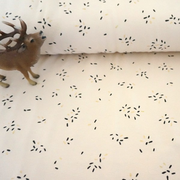 Jersey 'Glitter Stripes', Vanille, Schwarz, Gold, Meterware