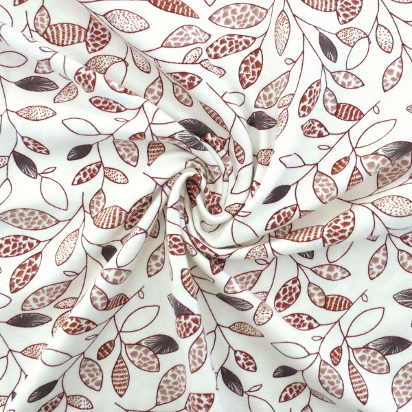 Jersey, organic, Ranken und Blätter, Weiß/Nude, Meterware