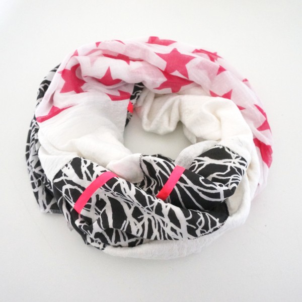 Halstuch Unikat "Pimp my Pali" Weiß/Schwarz, Neonpink