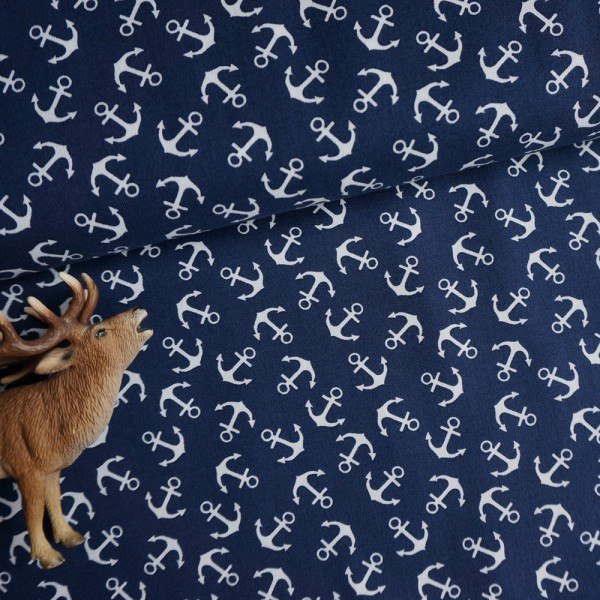 Baumwollstoff "Ostsee" Anker, Dunkelblau