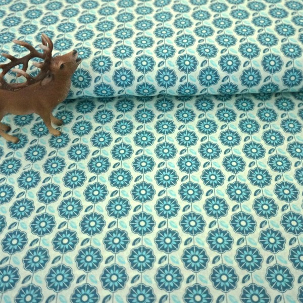 Baumwollstoff, geometrische Blume, Mint, Meterware
