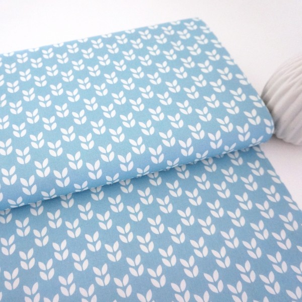Baumwollstoff, Popeline, Kansas, Blätter, Hellblau, swafing, Meterware
