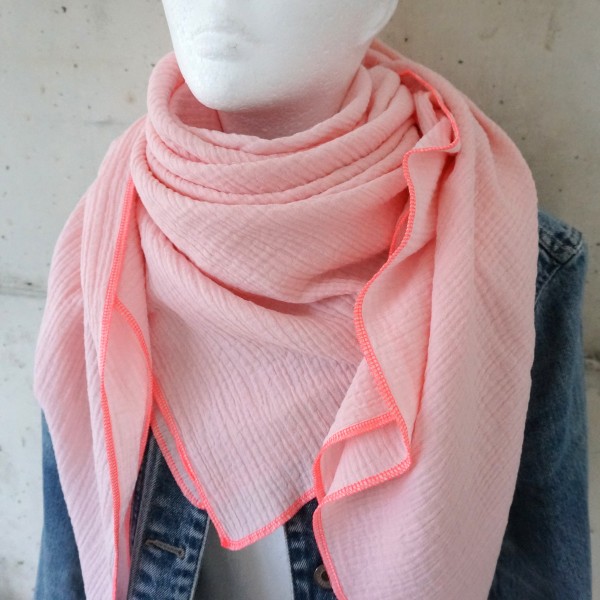 Halstuch Musselin XXL Softrosé mit Kontrastnaht