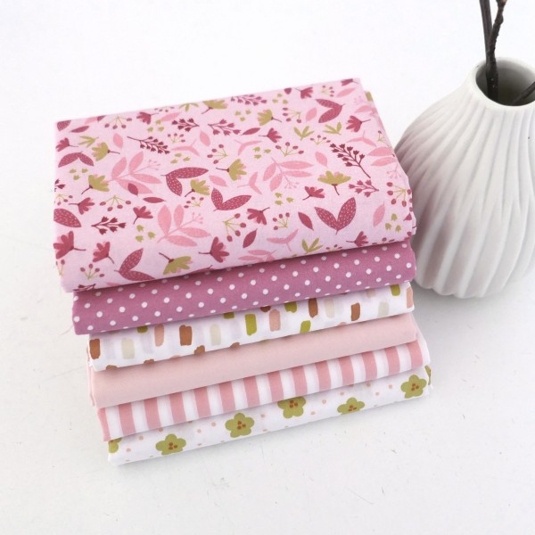 Stoffpaket Baumwolle, Fat Quarter, Blumen, Striche, Kleckse, Streifen