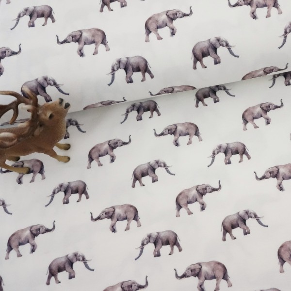 Rest, Jersey Elefanten, Off-White, Grau, Digitaldruck, Meterware