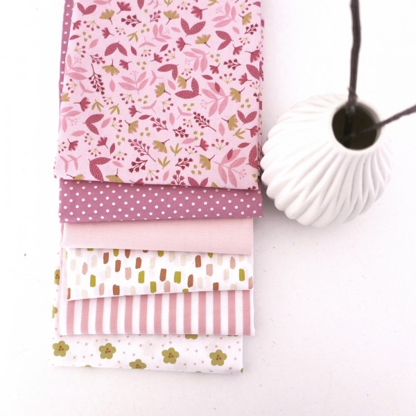 Stoffpaket Baumwolle, Fat Quarter, Blumen, Striche, Kleckse, Streifen