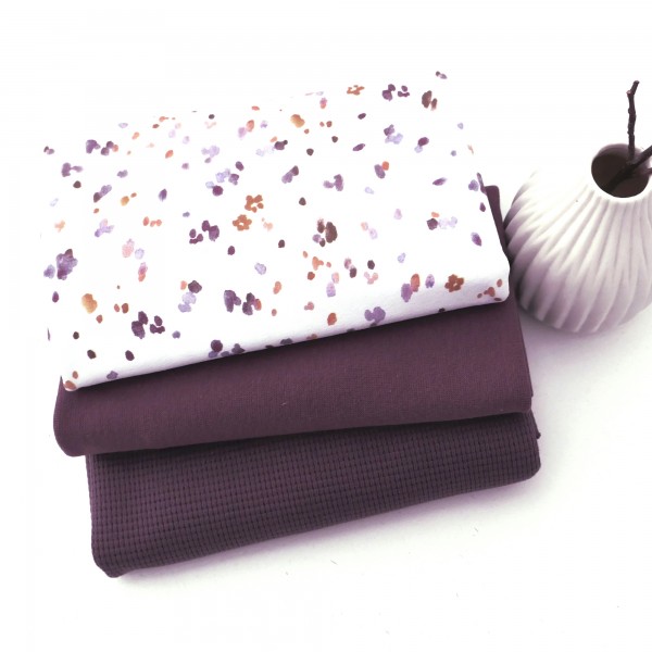 Stoffpaket Jersey, Kleckse Mauve, Waffeljersey und Bündchen Mauve