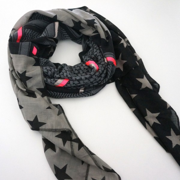 Halstuch Unikat "Pimp my Pali" Schwarz/Taupe, Neonpink