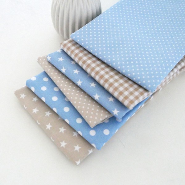 Stoffpaket Baumwolle, 6 x 50 x 144 cm, Hellblau, Creme, Patchwork