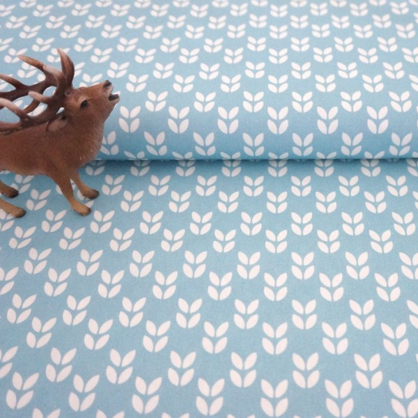 Baumwollstoff, Popeline, Kansas, Blätter, Hellblau, swafing, Meterware