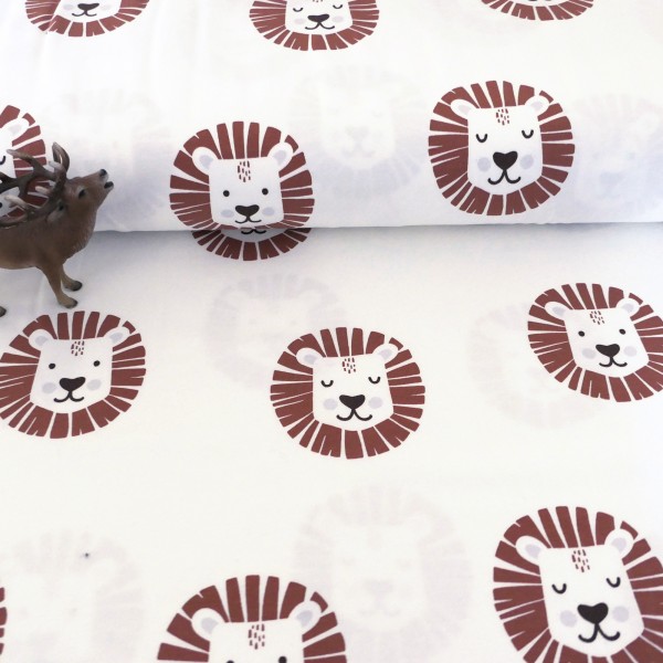 Jersey große Löwenköpfe, Off-White, Braun, Meterware